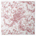 Azulejo De Cerâmica Elegante Vintage Francês Gravado Floral Toile-Pink<br><div class="desc">Padrão elegante,  ornamentado,  cor-de-rosa e branco vintage toile de jouy,  com flores exóticas,  vinhas e folhagem interligadas com terras e cestos de rosas. Este padrão foi adaptado de um fragmento histórico têxtil francês cerca de 1910 na coleção Smithsonian. O padrão é de alta resolução,  mas não pode ser marcado.</div>