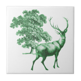 Azulejo De Cerâmica Elegante Vintage Green Deer Toile