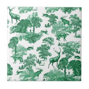 Azulejo De Cerâmica Elegante Vintage Green Deer Toile Sem Costura