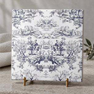 Azulejo De Cerâmica Elegante vintage preto toile de jouy