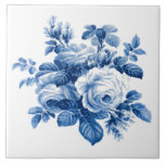 Azulejo De Cerâmica Elegante Vintage Rosas Azuis China<br><div class="desc">Elegante e romântica chinesa,  rosas de vinheta azul da china e folhagem em fundo branco limpo.</div>
