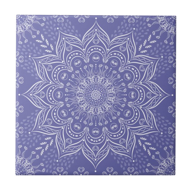 Azulejo De Cerâmica Elegante Violeta Purple Boho Mandala (Frente)