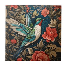 Azulejo De Cerâmica Elegante voador Hummingbird William Morris Inspira