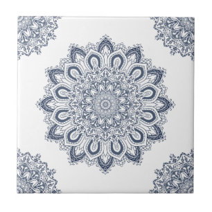Azulejo De Cerâmica Elegante White Blue Mandala