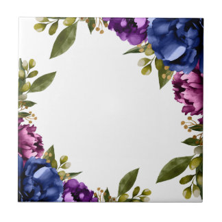 Azulejo De Cerâmica Elegante wisteria aguarela roxa azul floral 