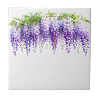 Azulejo De Cerâmica Elegante wisteria aguarela roxa azul floral 