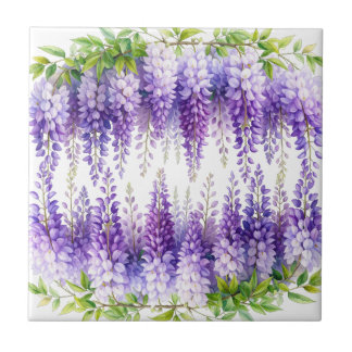 Azulejo De Cerâmica Elegante wisteria aguarela roxa azul floral 
