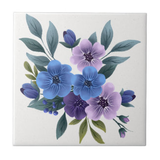 Azulejo De Cerâmica Elegante wisteria aguarela roxa azul floral 