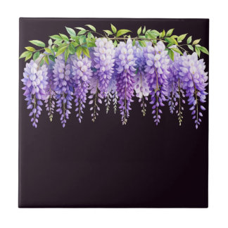 Azulejo De Cerâmica Elegante wisteria aguarela roxa azul floral 