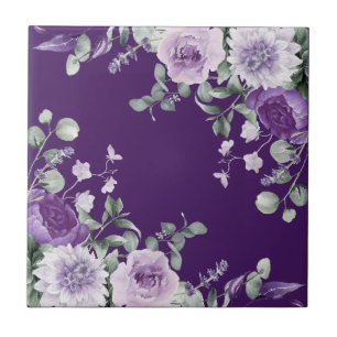 Azulejo De Cerâmica Elegante wisteria aguarela roxa floral azul