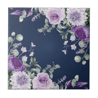 Azulejo De Cerâmica Elegante wisteria aguarela roxa floral azul 