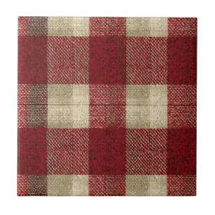 Azulejo De Cerâmica Elegante Xadrez Burgundy Marfim Ferrugem Vermelho