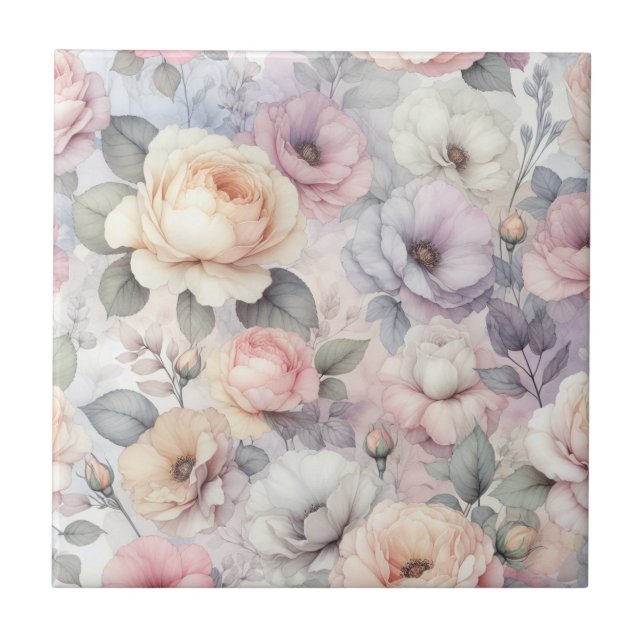 Azulejo De Cerâmica Elegantes Flores de Rosa (Frente)