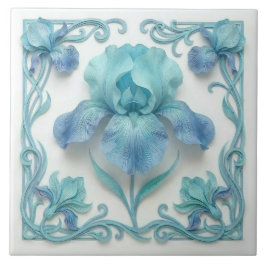 Azulejo De Cerâmica Elegantes Lírios Estilizados Art Déco em Azul