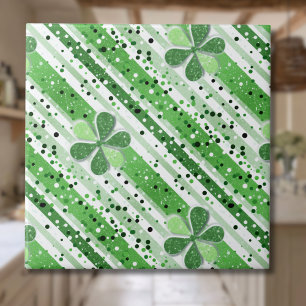Azulejo De Cerâmica Elegantes Listras Brancas e Verdes com Trevo Glitt