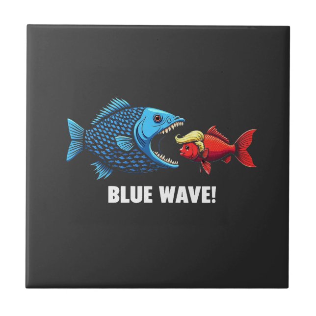 Azulejo De Cerâmica Eleição de Peixe Blue Wave Kamala Harris Walz (Frente)