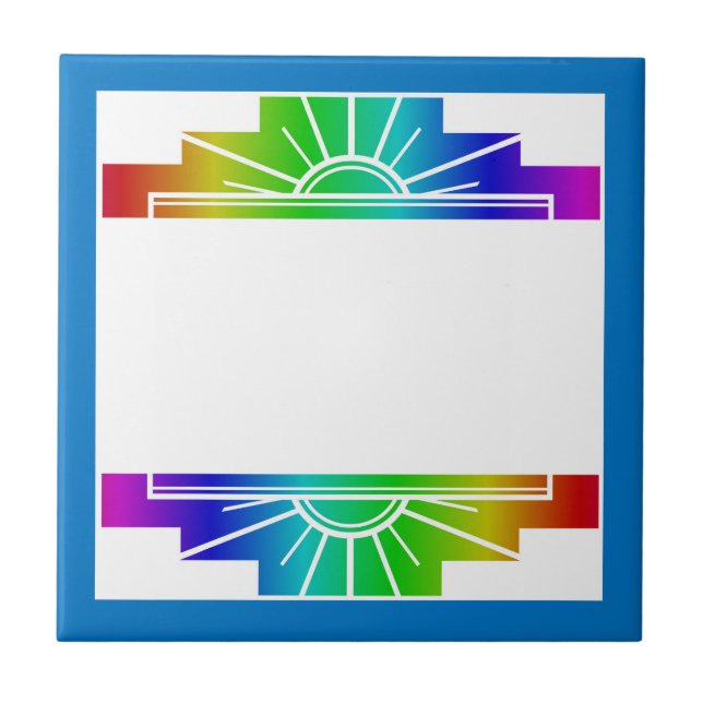 Azulejo De Cerâmica Elemento solar de arte deco no arco-íris (Frente)