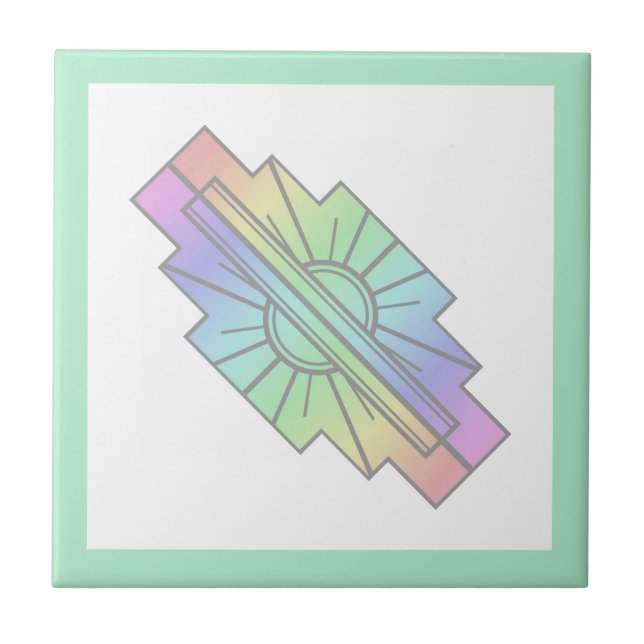 Azulejo De Cerâmica Elemento solar de deco da arte em pastos macios (Frente)