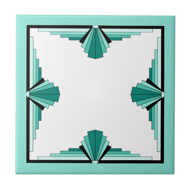 Azulejo De Cerâmica Elementos da arte em verde e preto (Frente)