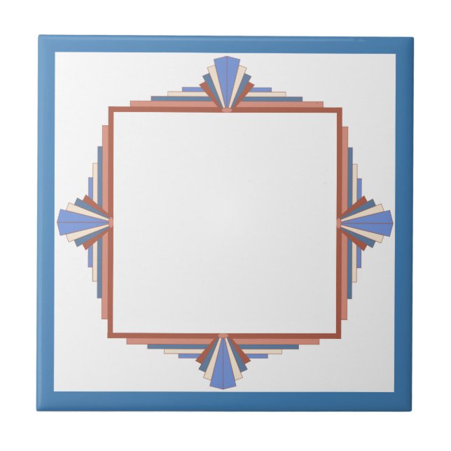 Azulejo De Cerâmica Elementos de arte deco em ouro rosa e azul (Frente)