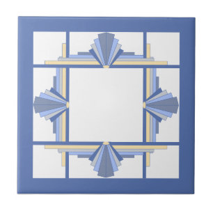 Azulejo De Cerâmica Elementos de deco da arte em creme e azul-cinza