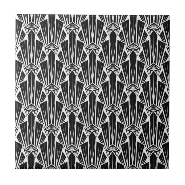 Azulejo De Cerâmica Elementos geométricos do deco de arte escura elega (Frente)