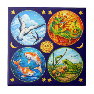 Azulejo De Cerâmica Elementos Retro Terra Ar Fogo Água