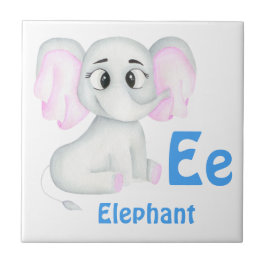 Azulejo De Cerâmica Elephant personalize ABC: Carta E - Adicione seu n