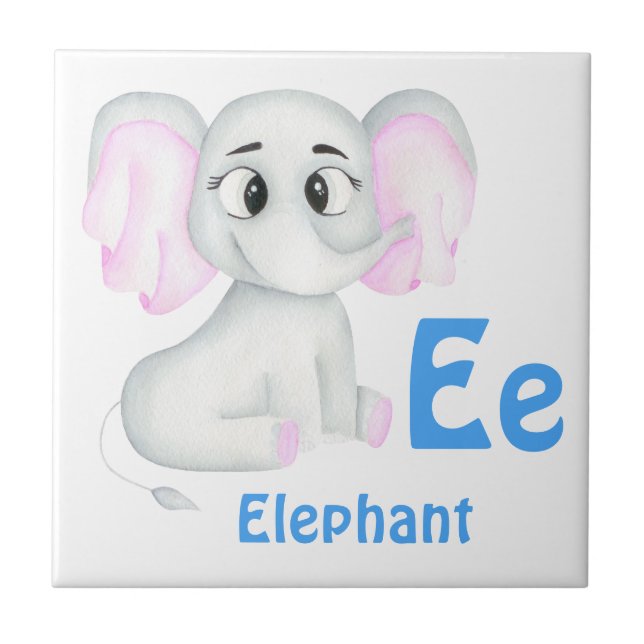 Azulejo De Cerâmica Elephant personalize ABC: Carta E - Adicione seu n (Frente)