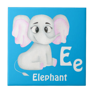 Azulejo De Cerâmica Elephant personalize ABC: Carta E - Adicione seu n