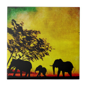 Azulejo De Cerâmica Elephants Sunset