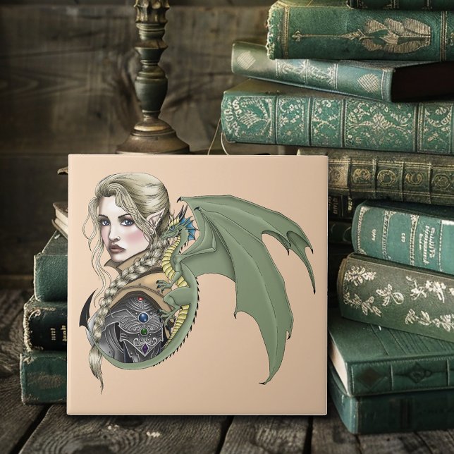 Azulejo De Cerâmica Elf Warrior Dragon Fantasy (Criador carregado)