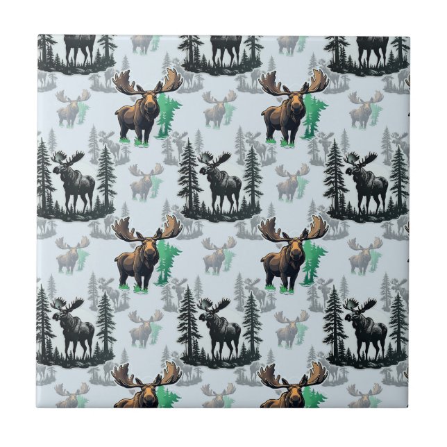 Azulejo De Cerâmica Elk Moose Antlers Deer Pattern Design (Frente)