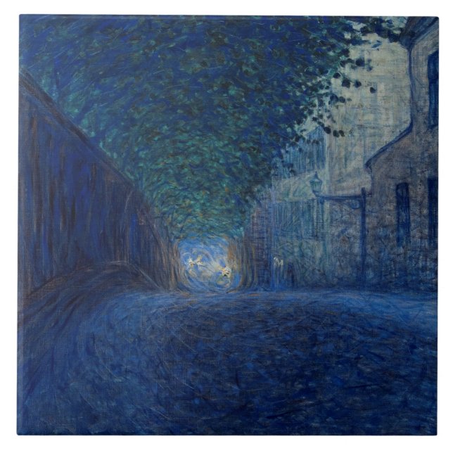 Azulejo De Cerâmica Em Dusk (Paisagem Noturna) (Cena Noturna) (Frente)