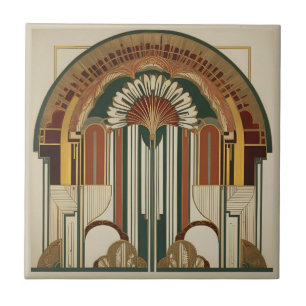 Azulejo de Cerâmica em Estilo Art Déco com Leque