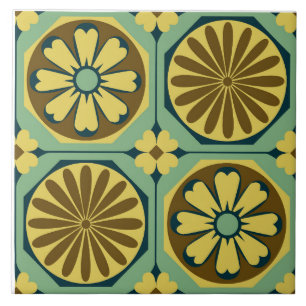 Azulejo de cerâmica em Octagon Floral - Jade