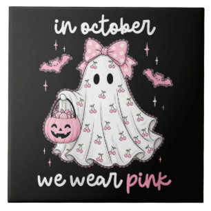 Azulejo De Cerâmica em Outubro Nós Usamos Rosa Fantasma Halloween