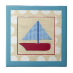 Azulejo De Cerâmica Embarcação de vela infantil por Chariklia Zarris<br><div class="desc">Chariklia Zarris criou esta impressão do veleiro de uma criança. Uma vela azul padrão verificada com um casco vermelho completa o pacote. Se você está procurando uma peça especial para colocar no berçário de uma criança,  esta é a que você tem!</div>
