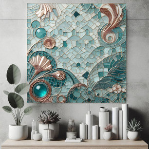 Azulejo De Cerâmica Embelezamento Dourado Bolhas Aqua Azul Mosaico Leg