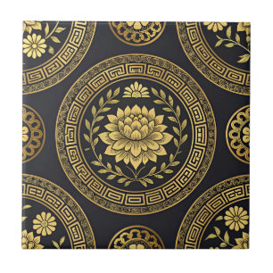 Azulejo De Cerâmica Emblema Dourado Mandala Lotus de Luxo