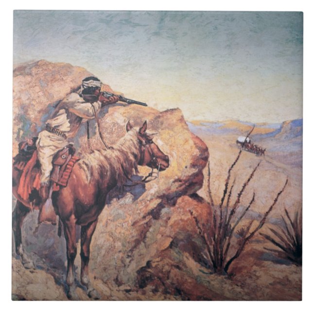 Azulejo De Cerâmica Emboscada de Apache (óleo em canvas) (Frente)