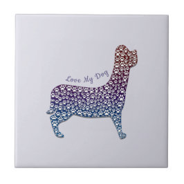 Azulejo De Cerâmica Embossed Indigo Gradient Paw Print Dog Outline