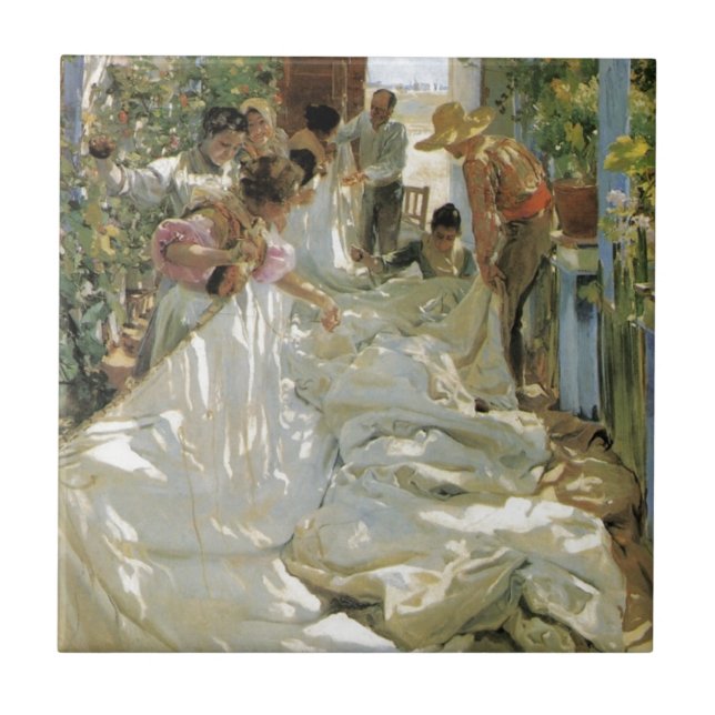 Azulejo De Cerâmica Emendando a vela - Joaquín Sorolla y Bastida (Frente)