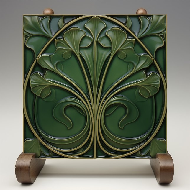 Azulejo De Cerâmica Emerald Flourish: Art Nouveau Inspirado (Criador carregado)