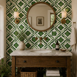 Azulejo De Cerâmica Emerald Garden Watercolor Green Geometric Mosaic
