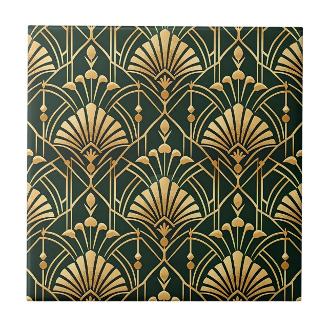 Azulejo De Cerâmica Emerald Gold Art Deco Pattern (Frente)