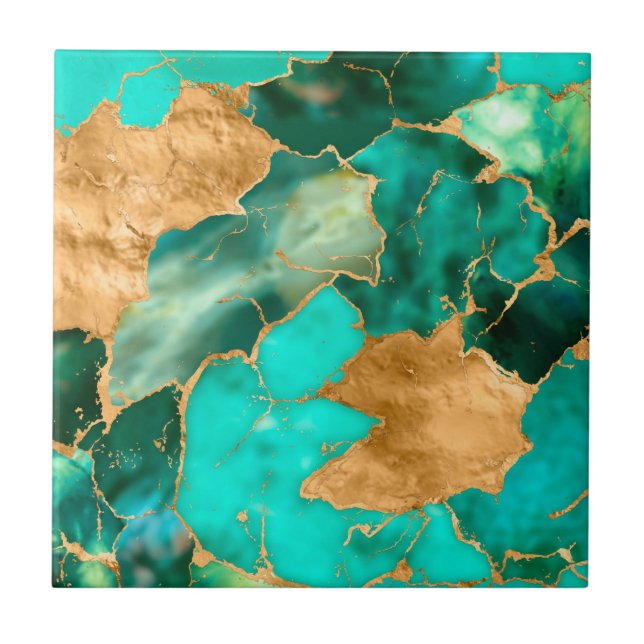 Azulejo De Cerâmica Emerald Green and Gold abstract (Frente)