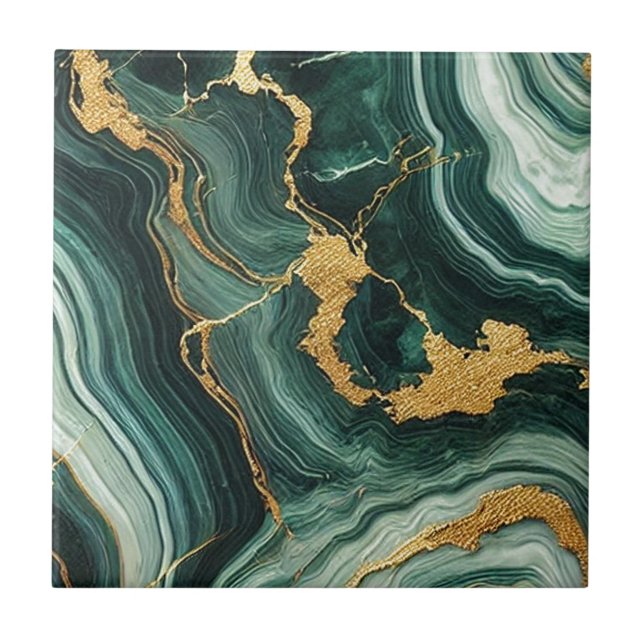 Azulejo De Cerâmica Emerald Green & Dourado Marble Look Glam (Frente)