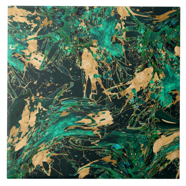 Azulejo De Cerâmica Emerald Green e abstrato Dourada (Frente)