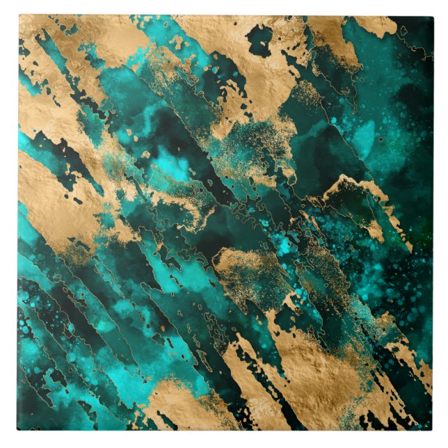 Azulejo De Cerâmica Emerald Green e abstrato Dourada (Frente)